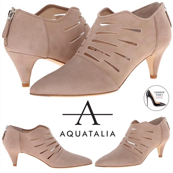 Aquatalia Shoes - Ladies Aquatalia Zakena Zip Bootie Stone Suede Leather Heels Pump Fashion Boot 9